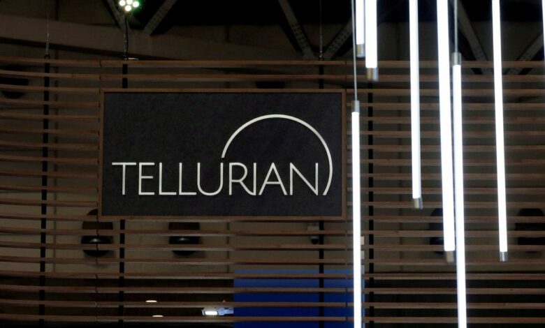 The logo of Tellurian Inc is seen in its booth at Gastech, the world's biggest expo for the gas industry, in Chiba