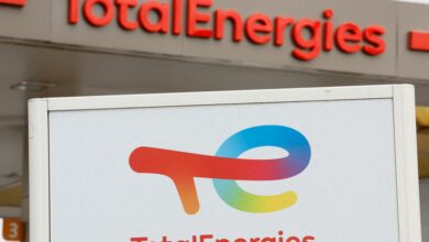 TotalEnergies logos are seen at a fuel station in Nice