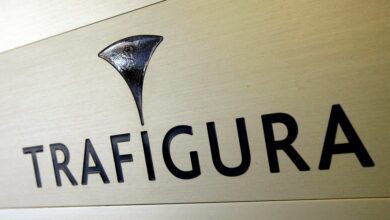 Trafigura logo is pictured in the company entrance in Geneva