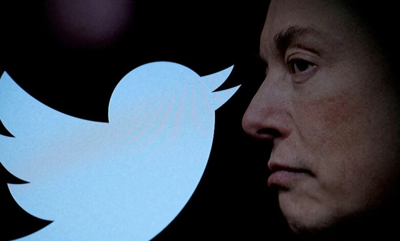 Illustration shows Elon Musk photo and Twitter logo