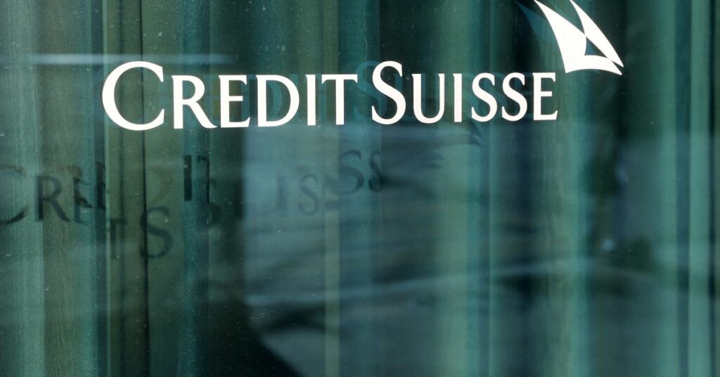 A logo is pictured on the Credit Suisse bank in Geneva