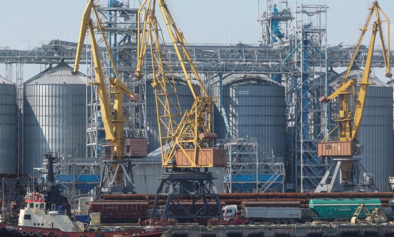 Views shows a grain terminal in the sea port in Odesa