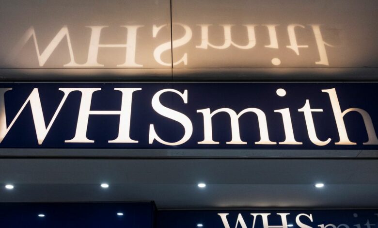 The company logo on signage is pictured at a branch of WH Smith in London