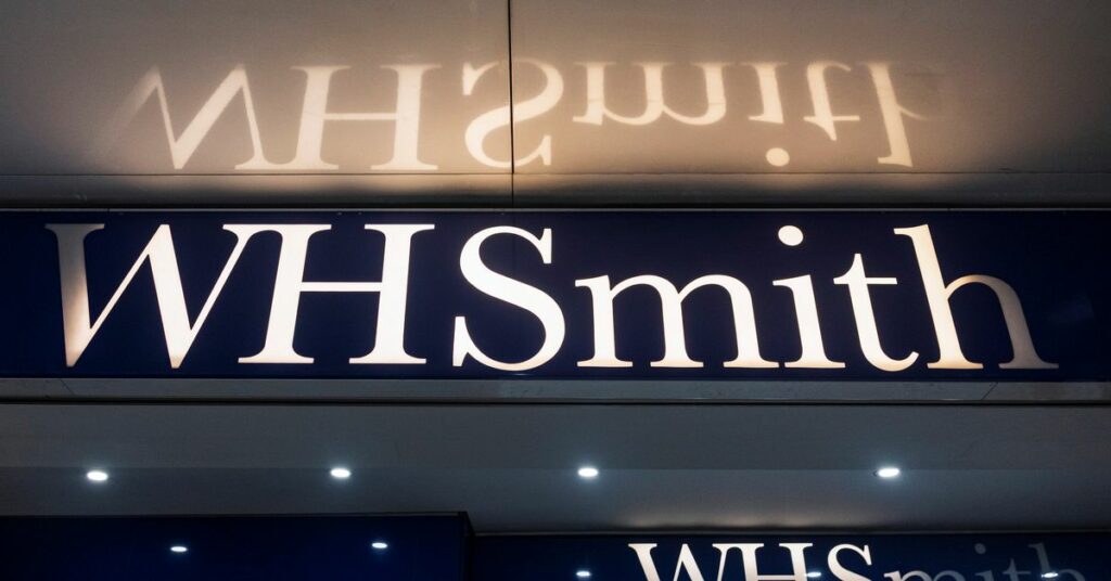 The company logo on signage is pictured at a branch of WH Smith in London