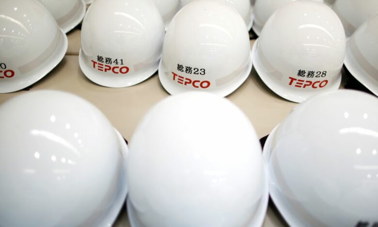 Logo of TEPCO is seen on helmets at TEPCO's South Yokohama Thermal Power Station in Yokohama