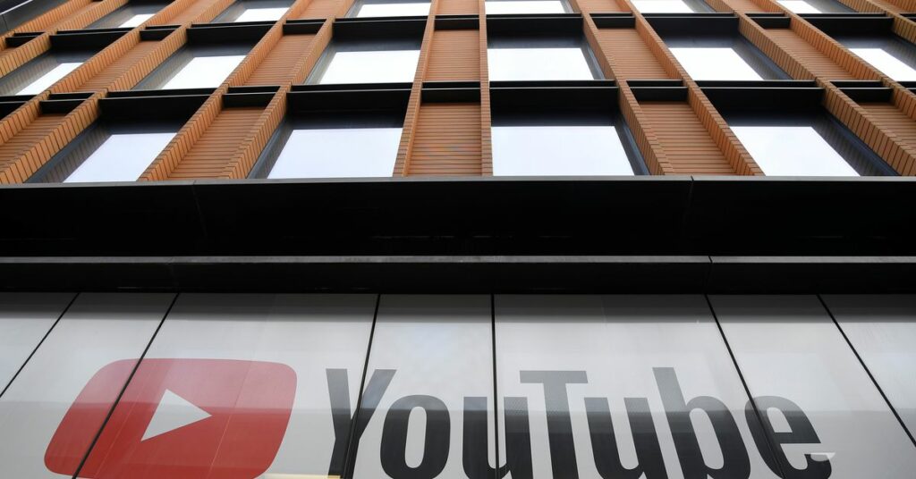 YouTube signage is seen at their offices in London