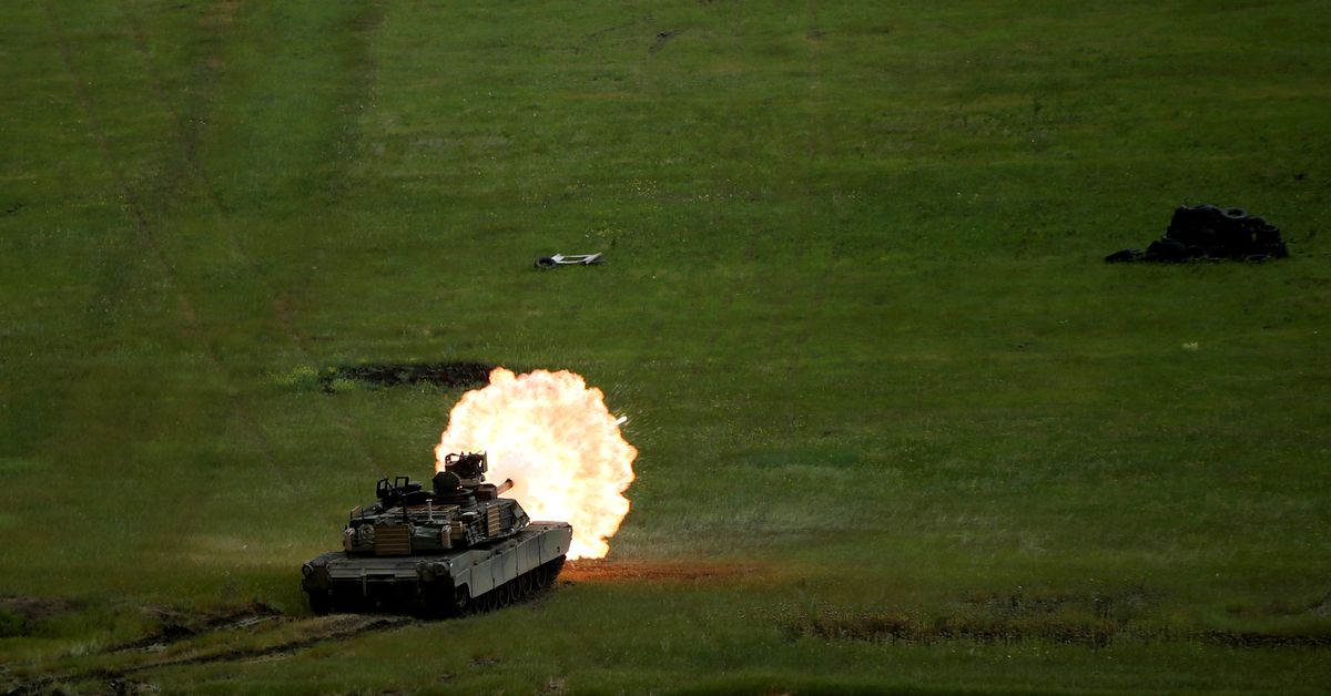 A U.S. Army M1A2 "Abrams" tank fires during U.S. led joint military exercise "Noble Partner 2016" in Vaziani