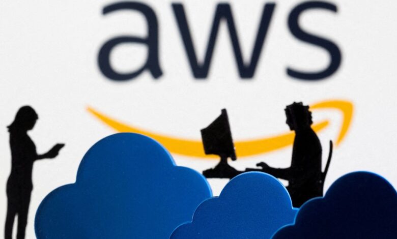 Illustration shows AWS (Amazon Web Service) cloud service logo