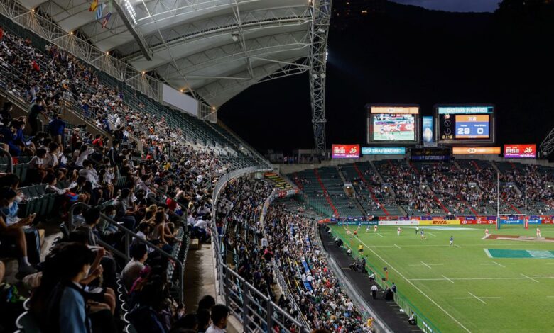 The general view of Hong Kong Stadium during the first day of the Hong Kong Sevens tournament in Hong Kong