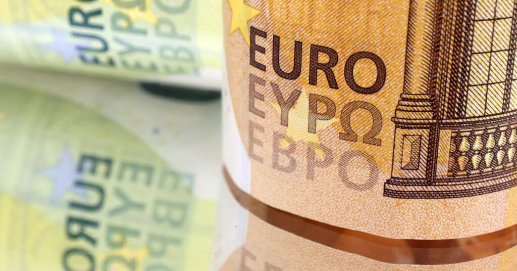 Illustration shows Euro banknotes