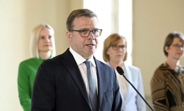 National Coalition chair Petteri Orpo speaks during a news conference at the Parliament House in Helsinki
