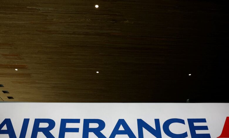 The logo of airline company Air France at Paris Charles de Gaulle airport