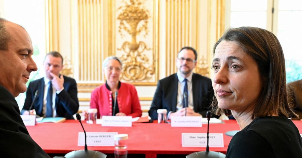 French PM Borne meets with French labour unions on pension reform in Paris