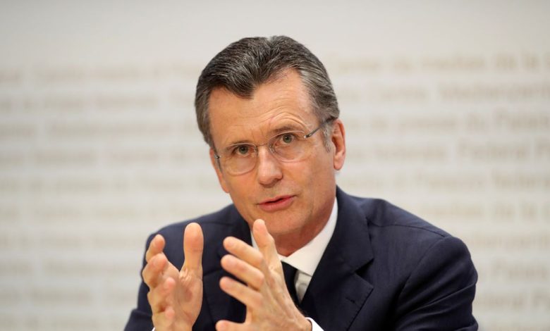 Philipp Hildebrand speaks during a news conference, in Bern