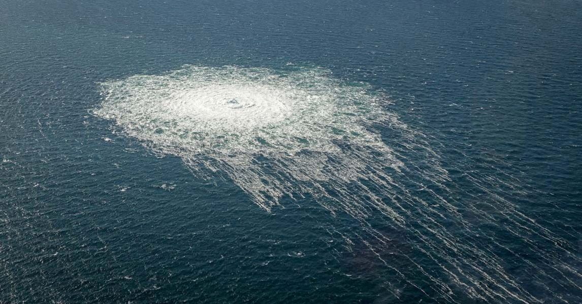 Gas bubbles from the Nord Stream 2 leak reaching surface of the Baltic sea in the area shows disturbance of well over one kilometre  diameter near Bornholm