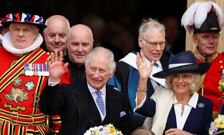 Britain's King Charles and Camilla, Queen Consort attend the Maundy Thursday Service at York Minster