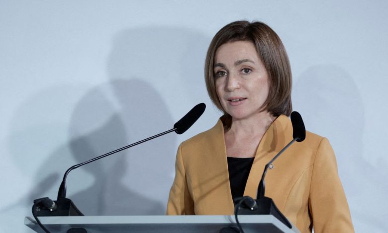 Moldovan President Maia Sandu attends a news conference in Prague