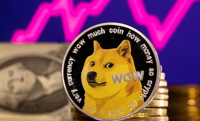 Illustration shows representation of cryptocurrency Dogecoin