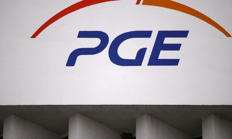 The logo of PGE Group is seen on their building at the Belchatow Coal Mine, biggest opencast mine of brown coal in Poland, near Belchatow