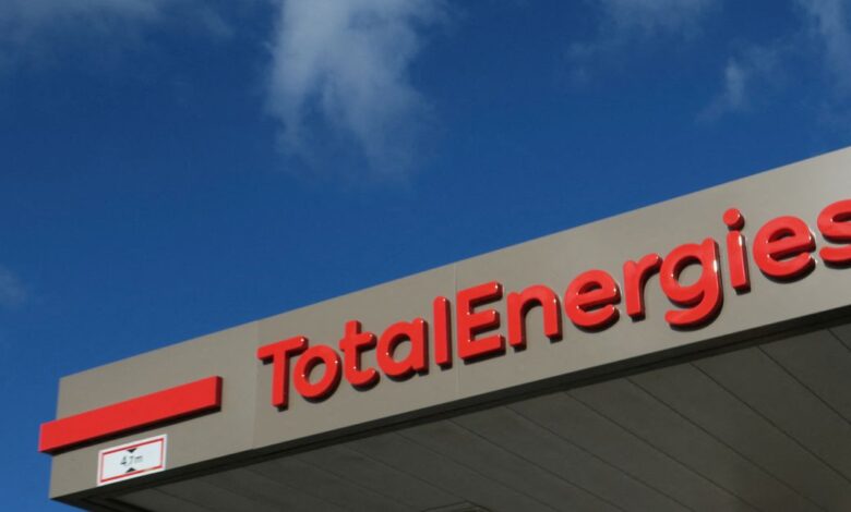The logo of French energy group TotalEnergies is seen at a petrol station in Bugnicourt, France