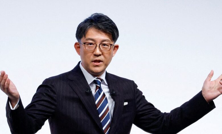 Toyota Motor Corp. incoming President and Chief Executive Koji Sato attends a news conference in Tokyo