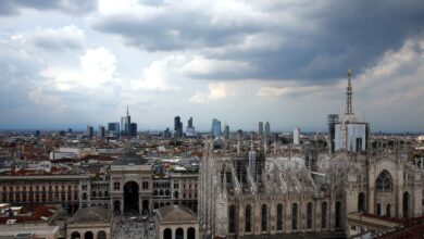 Duomo's cathedral and Porta Nuova's financial district are seen in Milan
