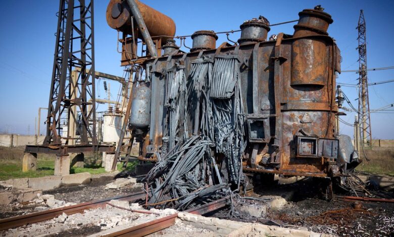 A view shows a power substation damaged by a Russian military strike in Kherson region
