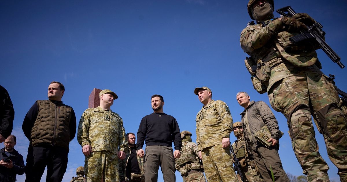 Ukraine's President Zelenskiy visits the border with Belarus in Volyn region