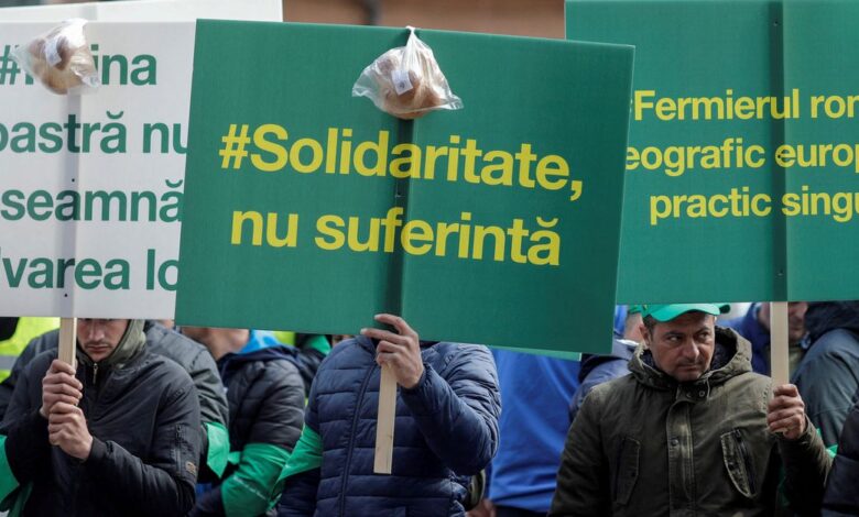 Romanian farmers protest over the price of grains and demand fallout from having an influx of cheap Ukrainian grains