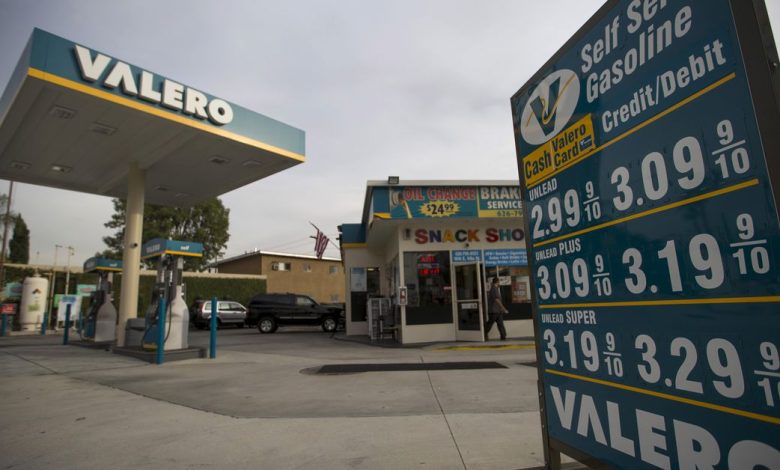 The prices at a Valero Energy Corp gas station are pictured in Pasadena