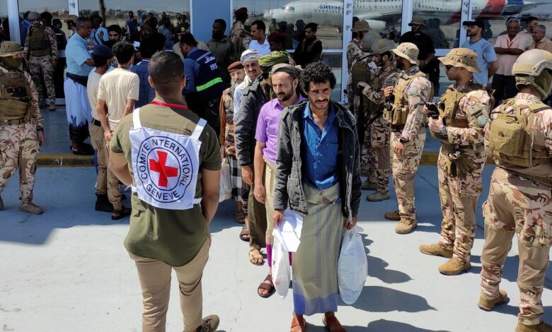 Freed prisoners at Aden Airport