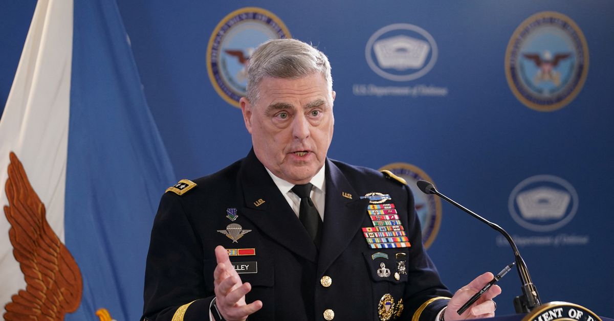 Chairman of the Joint Chiefs of Staff Milley and Defense Secretary Austin hold a press conference at the Pentagon, in Washington