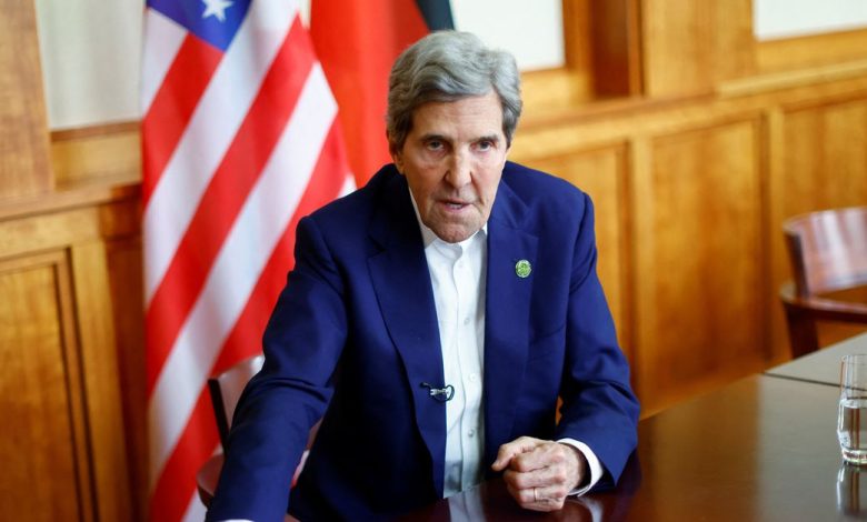 U.S. Special Presidential Envoy for Climate Kerry speaks during a Reuters interview at the "Petersberg Climate Conference" in Berlin