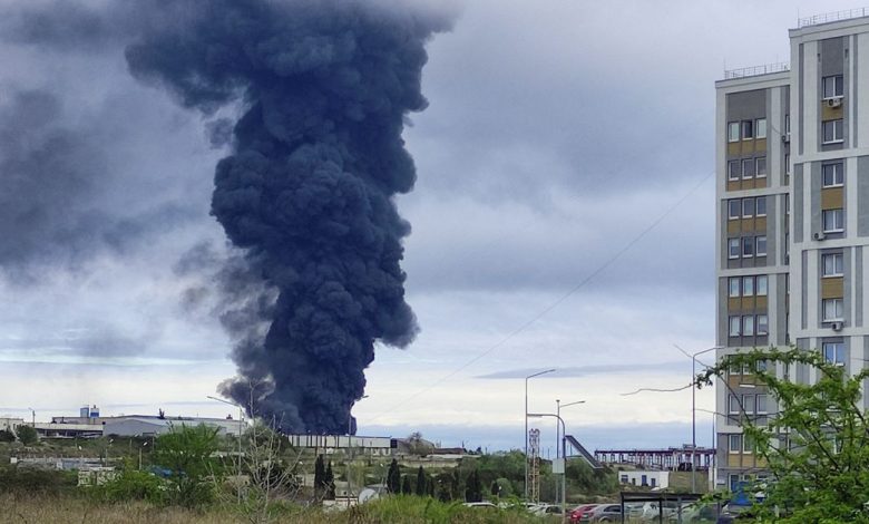 Fuel tank ablaze in Sevastopol