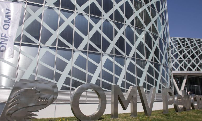 The logo of Romanian integrated oil company OMV Petrom is pictured outside its headquarters in Bucharest