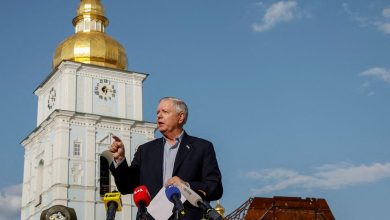 U.S. Senator Graham speaks during an interview with media in Kyiv