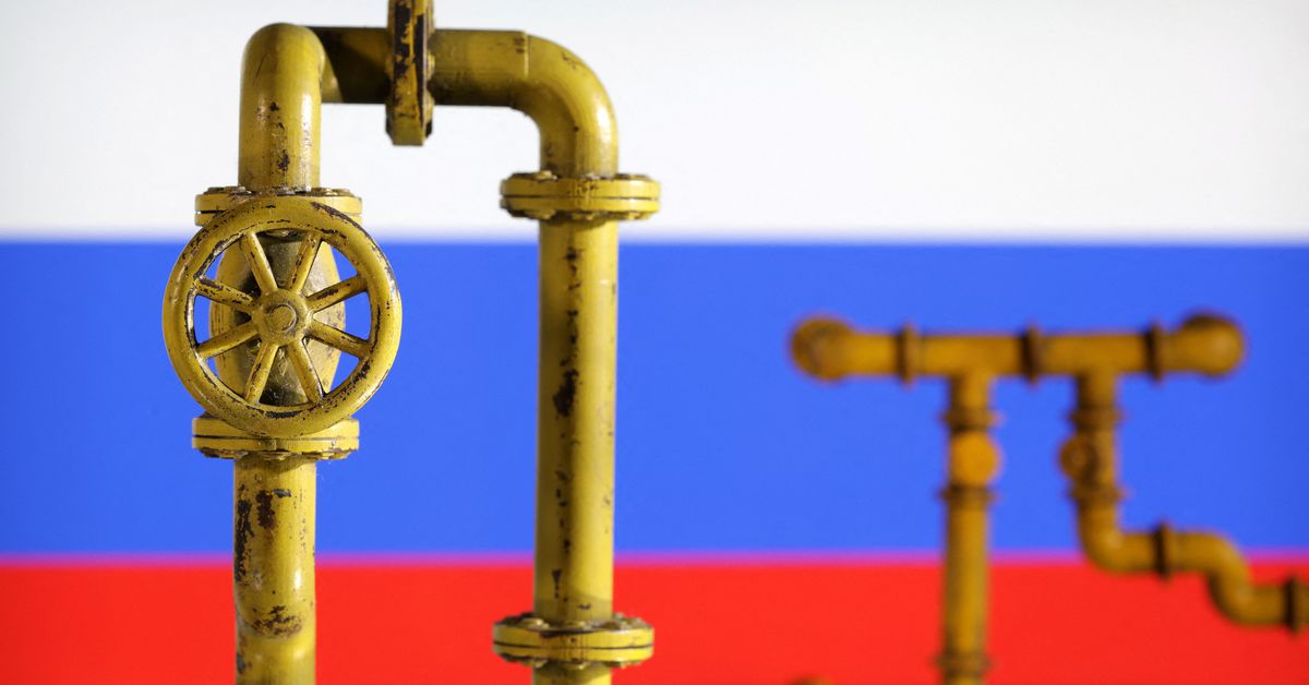Illustration shows natural gas pipeline and Russian flag