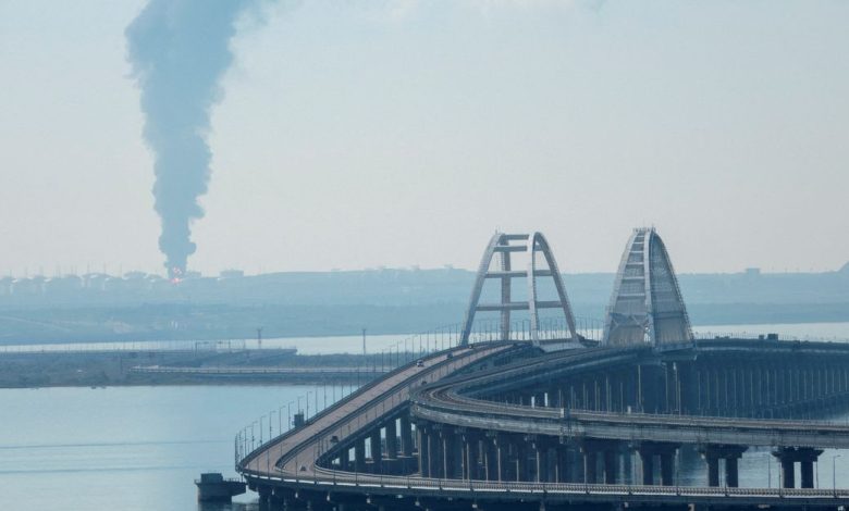 Fuel depot ablaze near key Crimea bridge in Russia