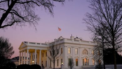 The White House is seen at sunset on U.S. President Joe Biden's first day in office in Washington