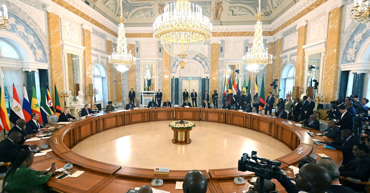 Russian President Vladimir Putin meets with delegation of African leaders in Saint Petersburg